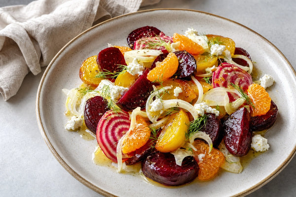 Shaved fennel and roasted beet salad with citrus vinaigrette