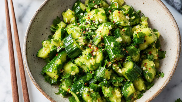 Smashed Cucumber Salad with Fresh Garlic