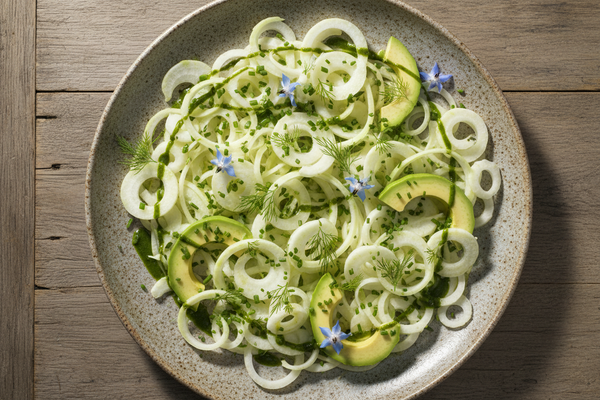 Shaved Fennel & Kohlrabi Salad with Avocado and Chive Vinaigrette