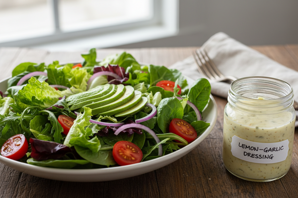 Simple Farm Salad Greens with Lemon-Garlic Dressing