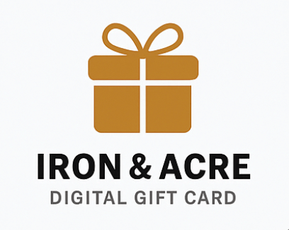 š Iron & Acre Digital Gift Card design featuring a gift box and logo.