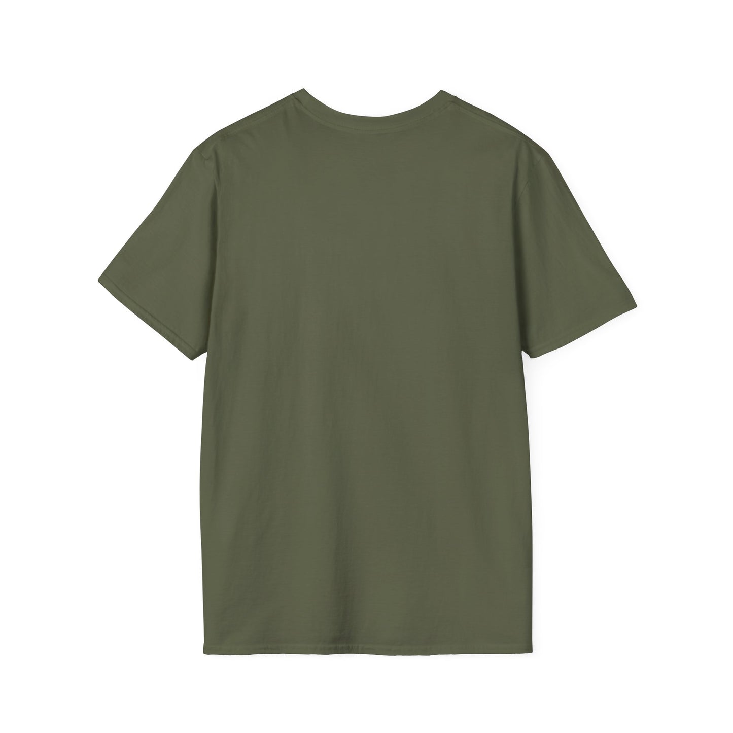 Back view of an olive green unisex t-shirt, ideal for gym workouts and casual wear.