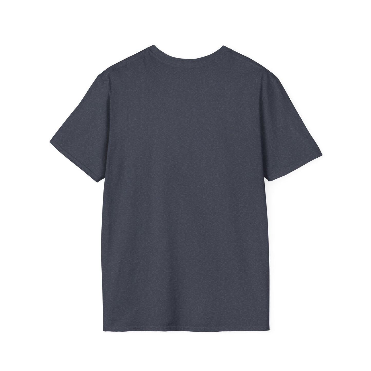 Back view of a unisex softstyle fitness tee in navy blue, ideal for gym lovers and casual wear.