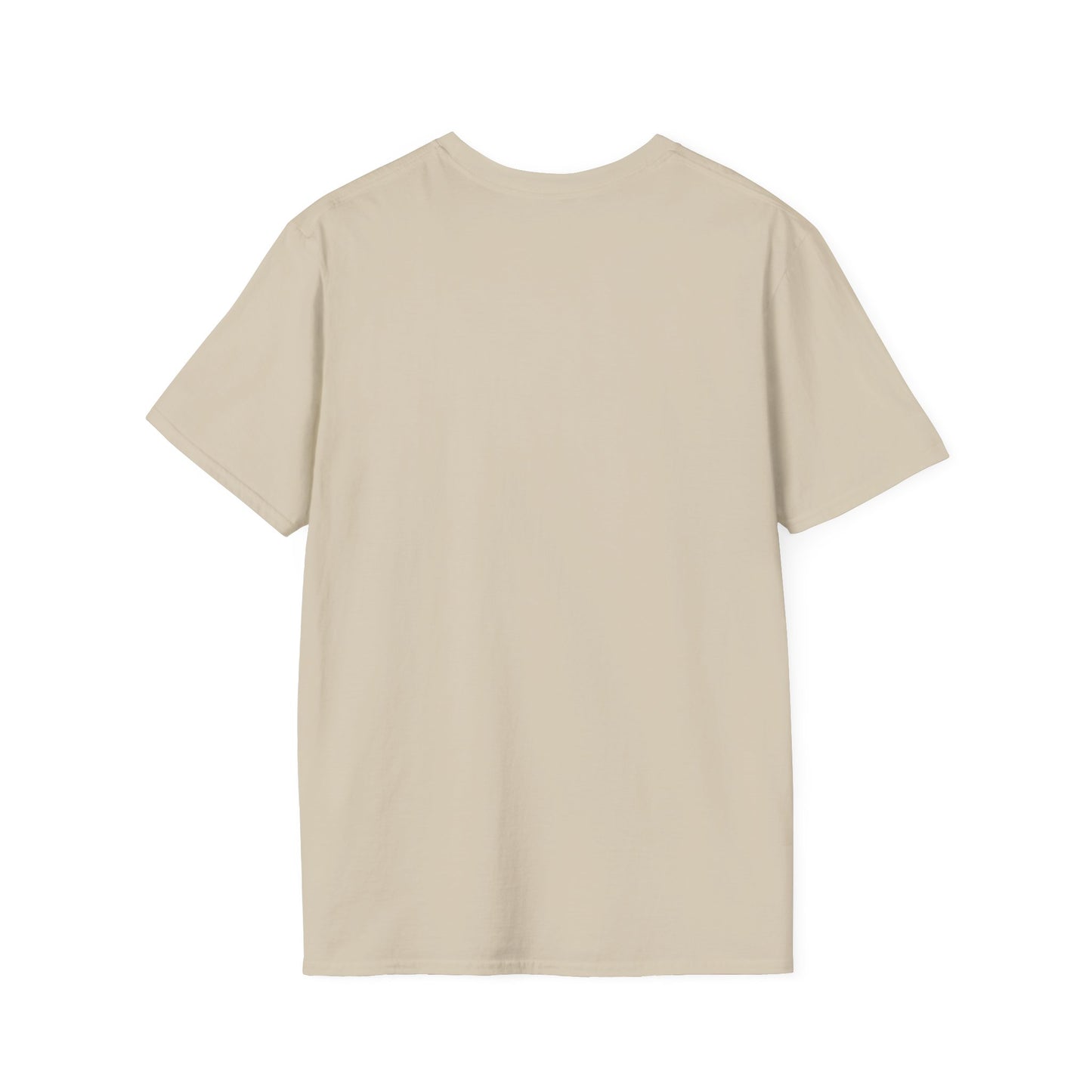Back view of a beige unisex softstyle t-shirt, perfect for comfortable gym wear or casual outings.