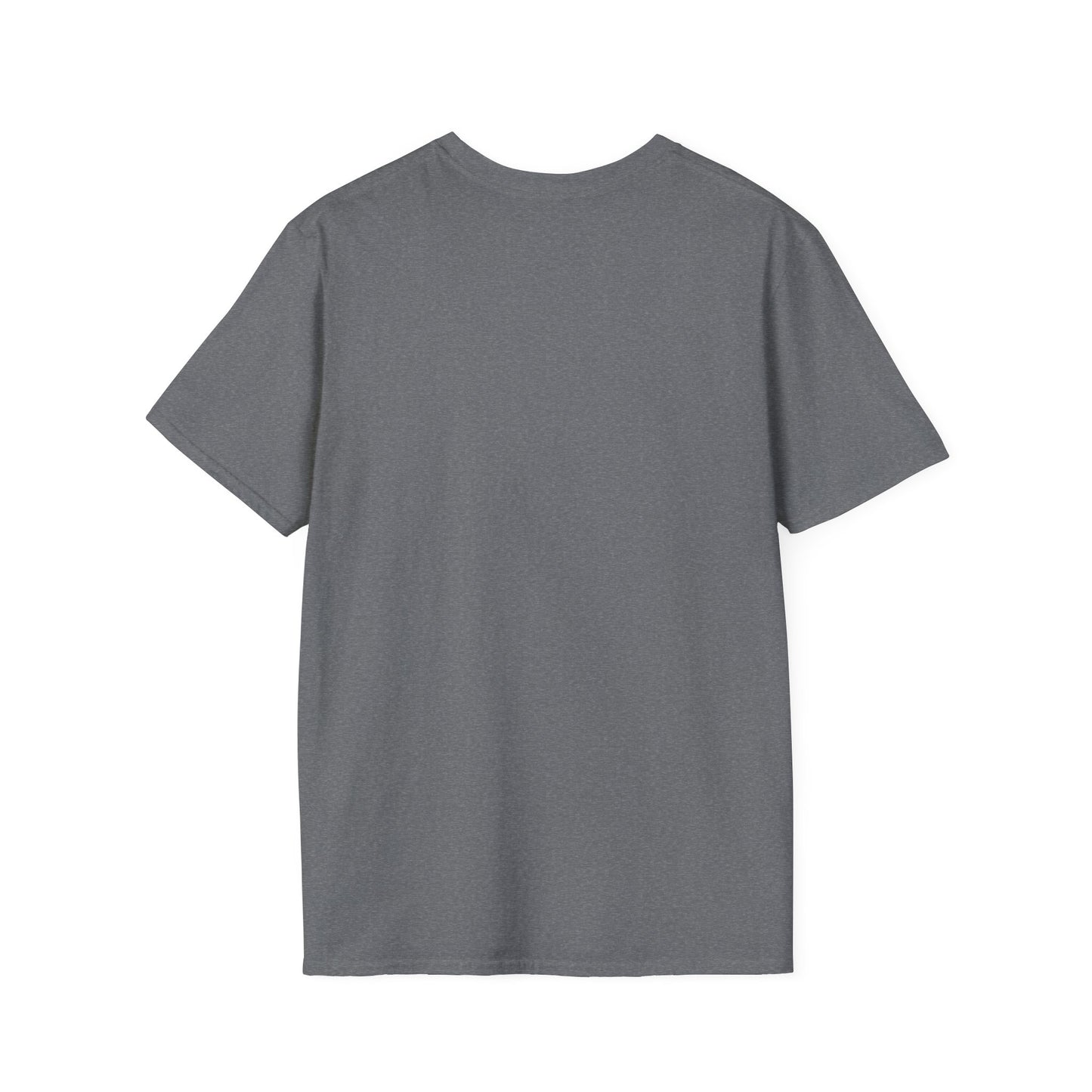 Back view of a gray unisex tee, ideal for casual and fitness wear, featuring a comfortable softstyle design.