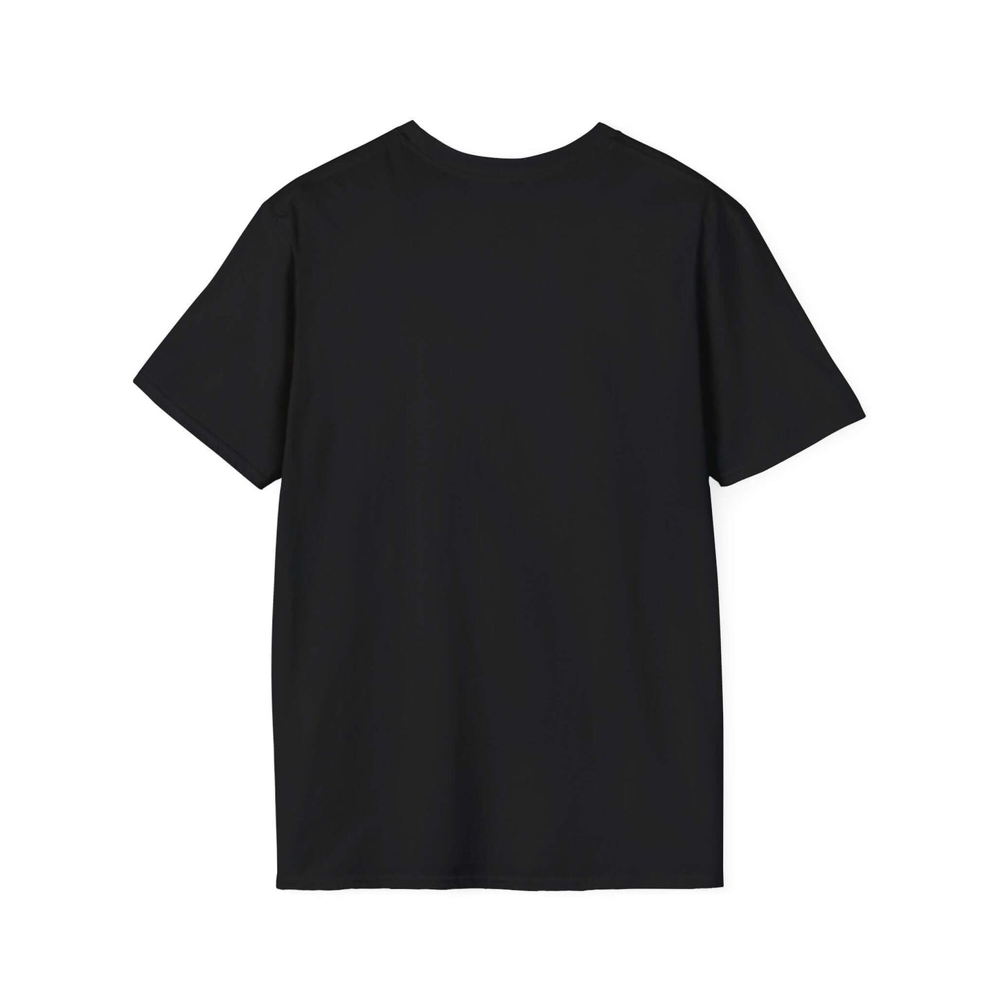 Back view of a unisex softstyle t-shirt in black, perfect for fitness enthusiasts and casual wear.