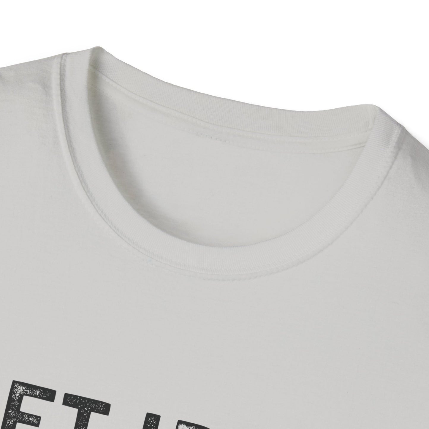 Close-up of The Lift Iron Eat Beef unisex tee neckline, showcasing its comfortable and stylish design.