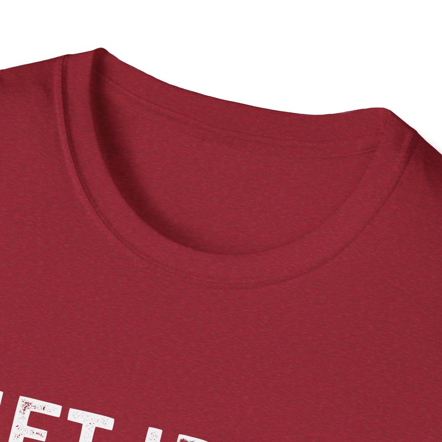 Close-up of the round neckline of a softstyle unisex tee in maroon, featuring a comfortable design for gym lovers.