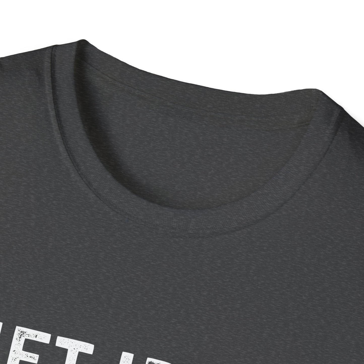 Close-up of the neckline of the Lift Iron Eat Beef unisex tee, showcasing a comfortable fabric perfect for gym enthusiasts.