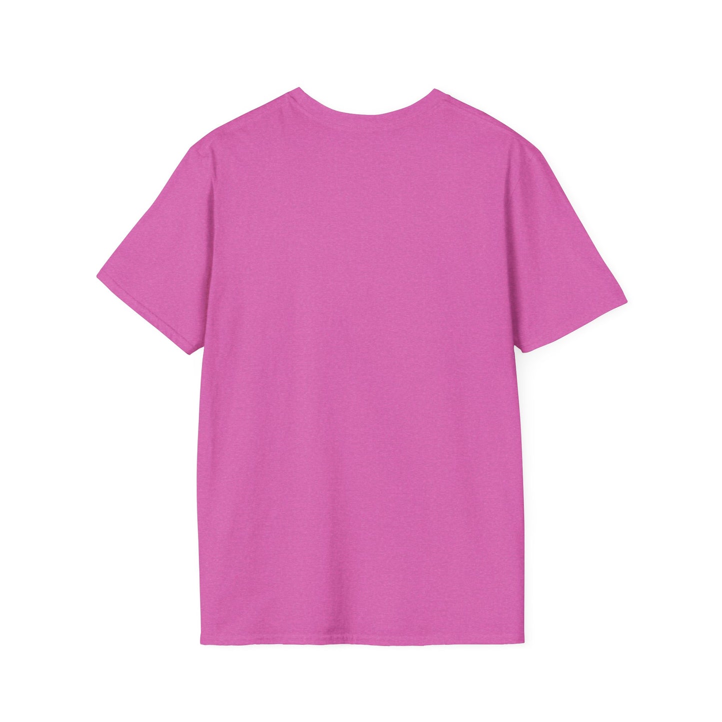 Back view of a pink unisex softstyle t-shirt, ideal for gym and casual wear.