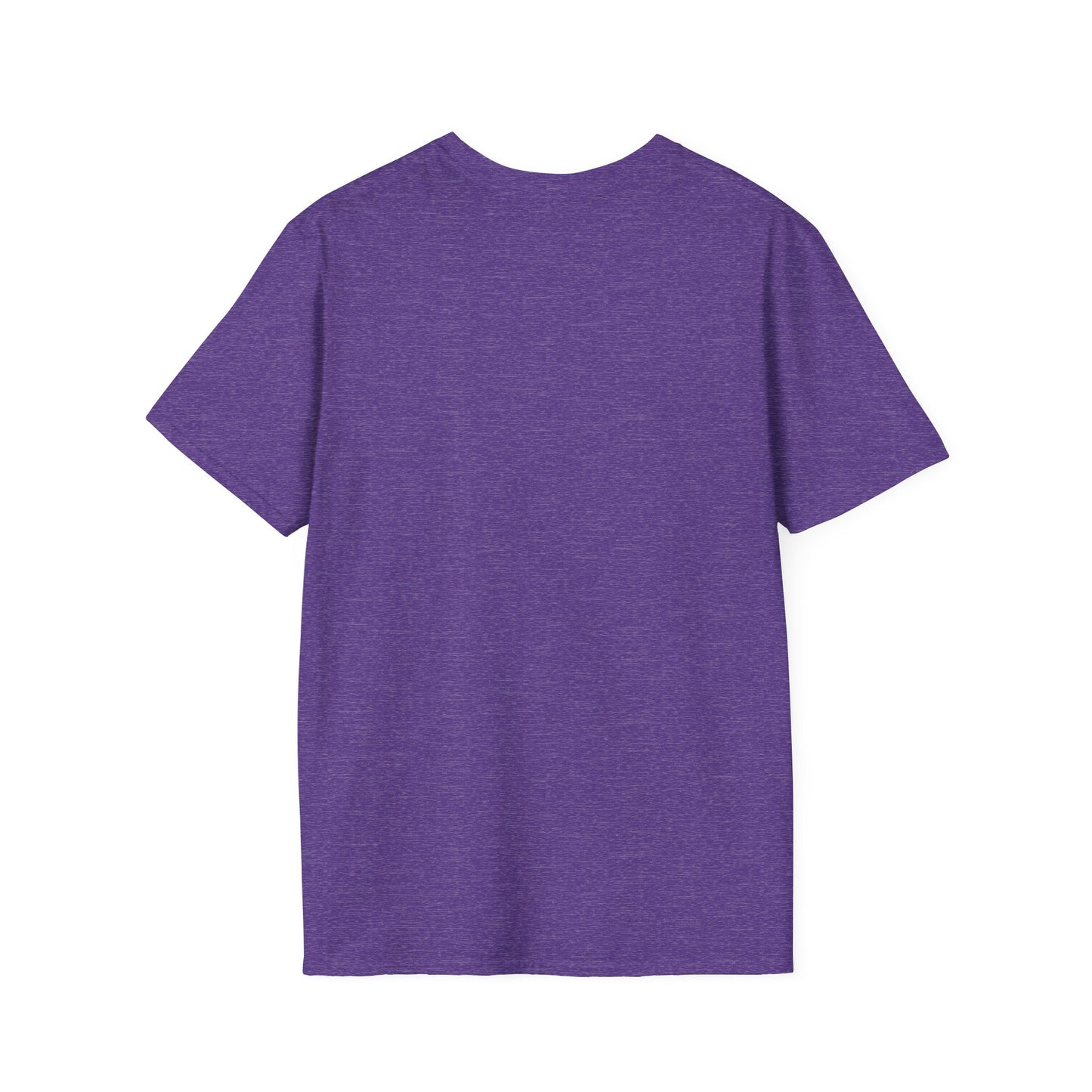 Back view of a unisex purple softstyle tee, ideal for gym wear or casual outings.