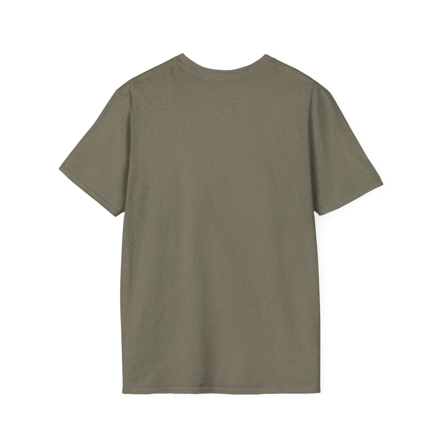Back view of a unisex olive green t-shirt, perfect for gym lovers and casual wear.