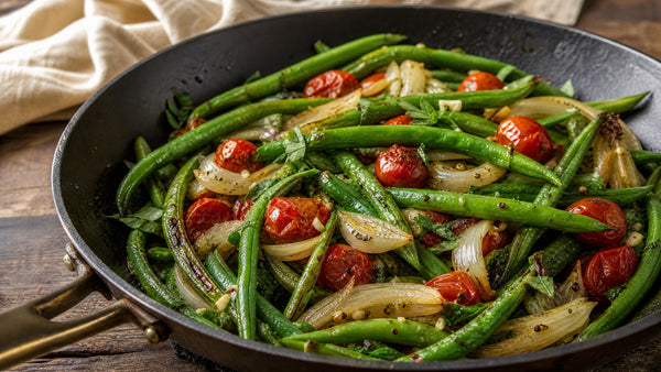 Blistered Green Beans with Cherry Tomatoes & Sweet Onion