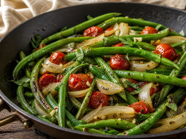 Blistered Green Beans with Cherry Tomatoes & Sweet Onion