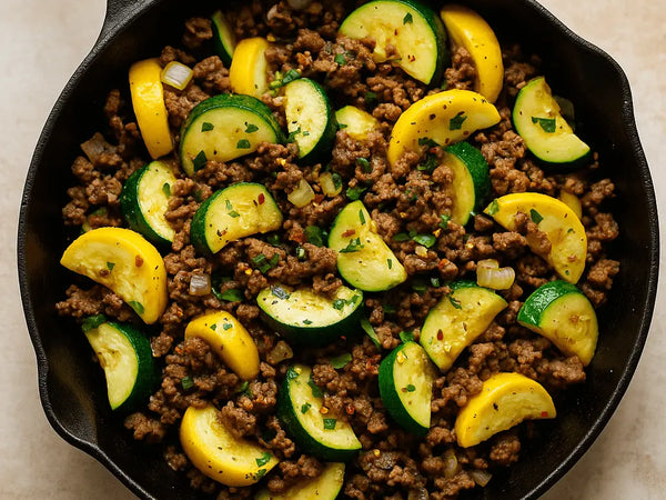 🥒 Ground Beef & Summer Veggie Skillet