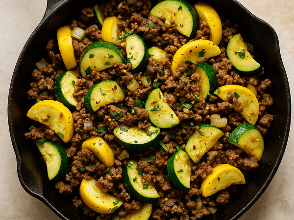 🥒 Ground Beef & Summer Veggie Skillet