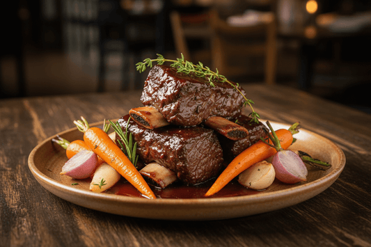 Red Wine Braised Beef Short Ribs with Root Vegetables