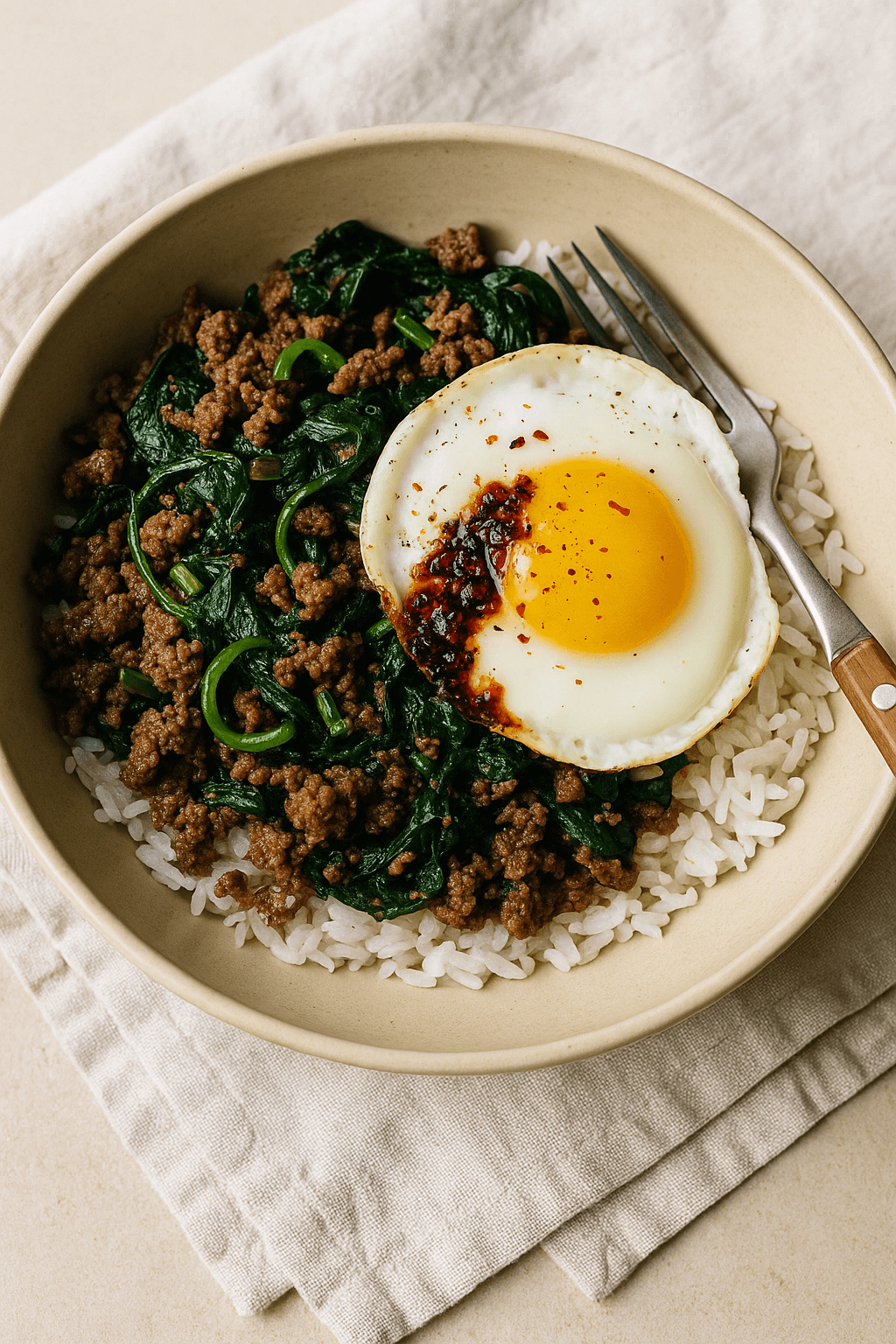 🥩 Savory Beef & Spinach Rice Bowl