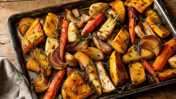 Sheet-Pan Sweet Potatoes, Carrots & Candy Onions