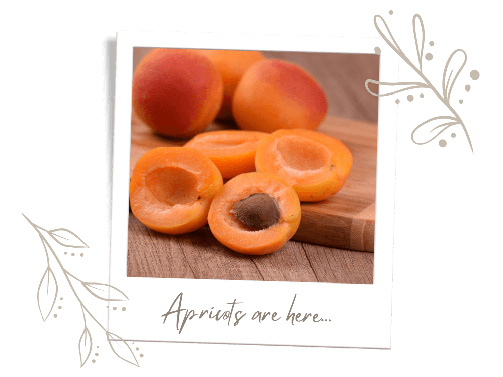 🍑 Apricot Crumble with fresh apricots on a wooden cutting board, highlighting their summer freshness.