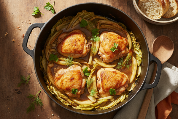 Braised Napa Cabbage with Fennel & Chicken Thighs