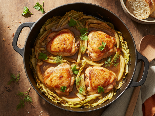 Braised Napa Cabbage with Fennel & Chicken Thighs