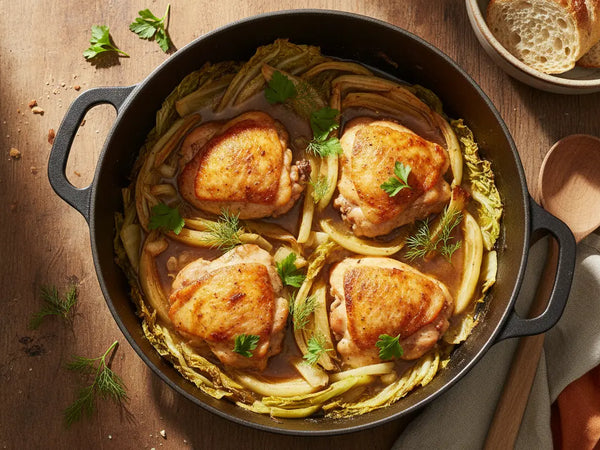 Braised Napa Cabbage with Fennel & Chicken Thighs