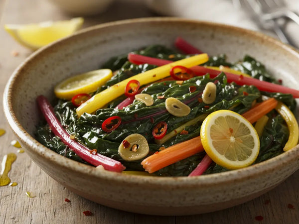 Braised Rainbow Chard with Garlic, Chili & Lemon