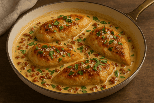 Iron & Acre’s Marry Me Chicken in a creamy sauce with herbs and spices, perfect for a romantic dinner.