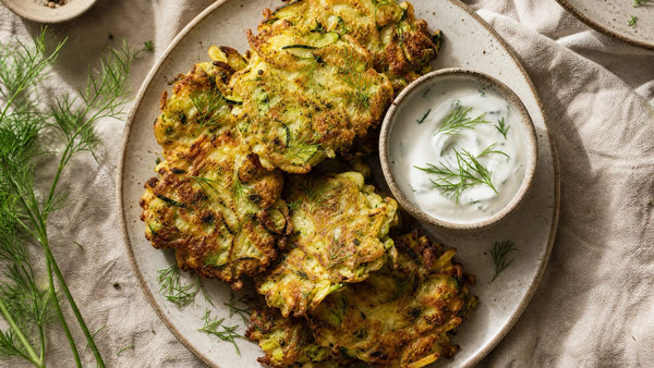 Zucchini and Leek Fritters with Dill Yogurt Iron & Acre
