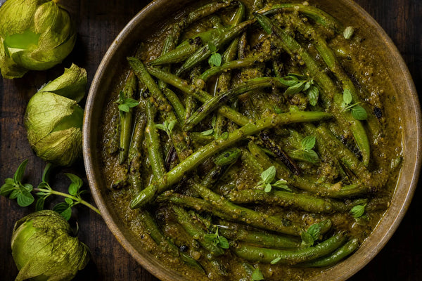 Tomatillo-Braised Green Beans with Oregano Iron & Acre