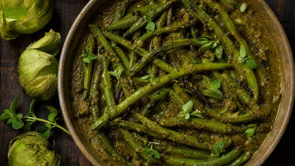 Tomatillo-Braised Green Beans with Oregano Iron & Acre