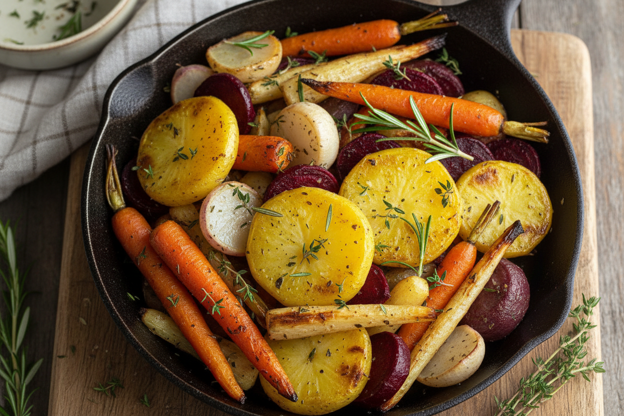 Midwest Winter Roasted Root Vegetable Medley with Carola Potatoes