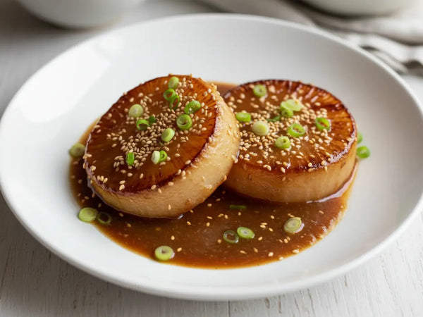 Miso-Glazed Daikon Radish Steaks with Sesame and Scallions