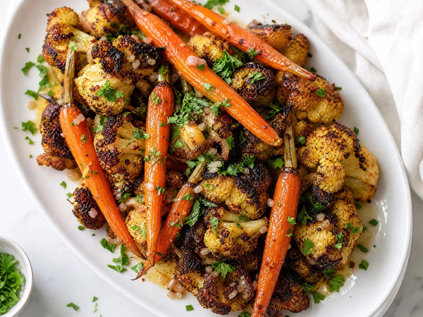 Roasted Cauliflower with Glazed Carrots and Shallot Vinaigrette