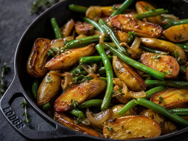 Roasted Fingerling Potatoes with Green Beans and Shallot Butter