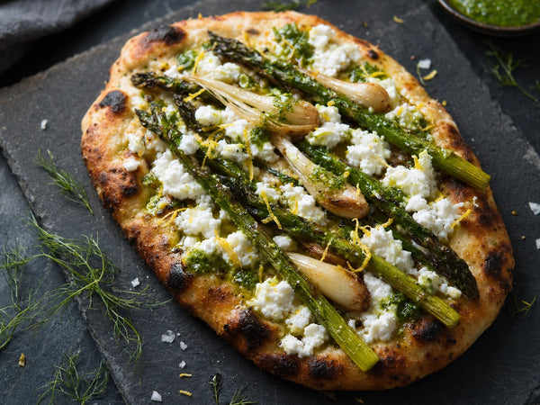 Charred Asparagus & Ramp Flatbread with Goat Chèvre