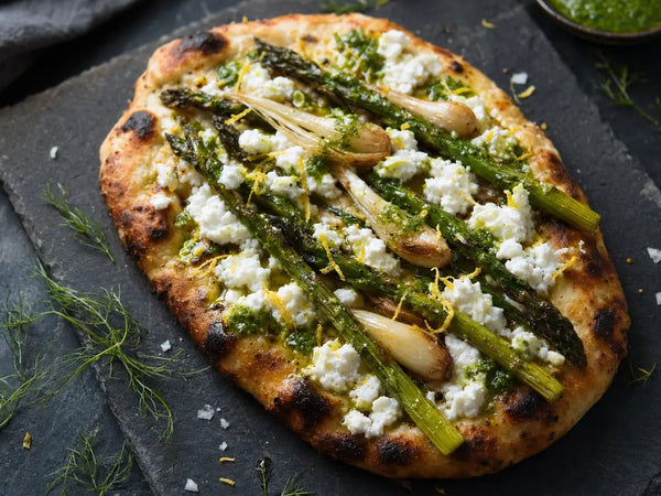 Charred Asparagus & Ramp Flatbread with Goat Chèvre