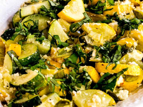 Roasted Summer Squash with Herbs & Feta