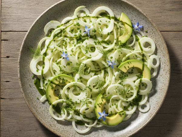 Shaved Fennel & Kohlrabi Salad with Avocado and Chive Vinaigrette