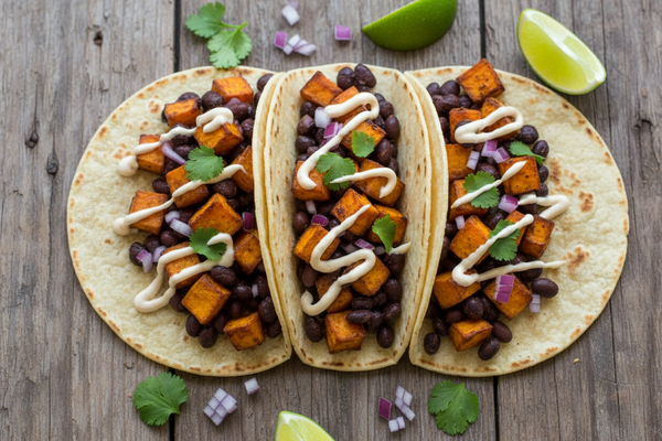 Sweet Potato & Black Bean Tacos with Chipotle Crema