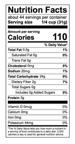 Nutrition facts for Janie's Mill - Organic All-Purpose Flour (3lb) showing serving size, calories, and nutrients.
