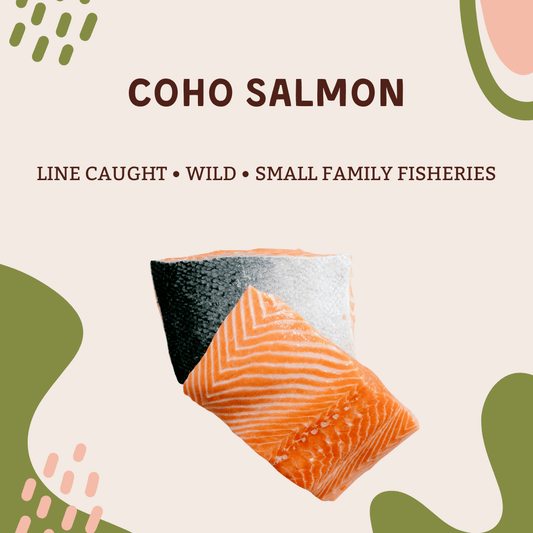 Wild Caught Coho Salmon (5-7 oz) 2 Portions featuring line-caught fish from small family fisheries.