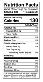 Nutrition facts label for Janie's Mill - Organic High-Protein Bread Flour (3lb), detailing calories and nutrients.