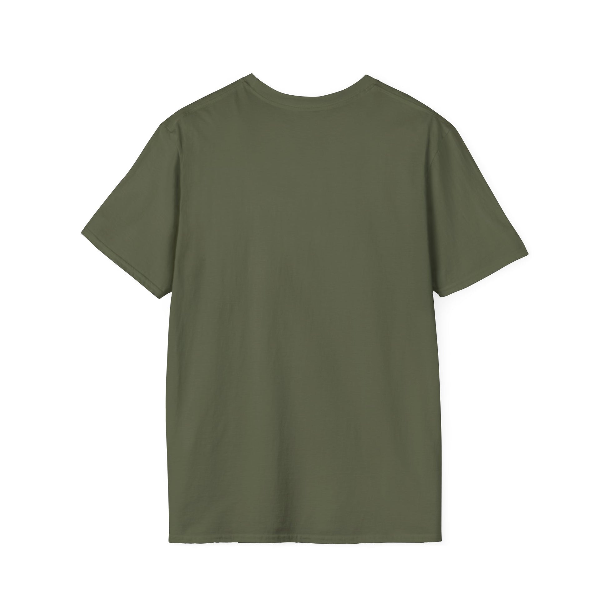 Back view of an olive green unisex t-shirt, ideal for gym workouts and casual wear.