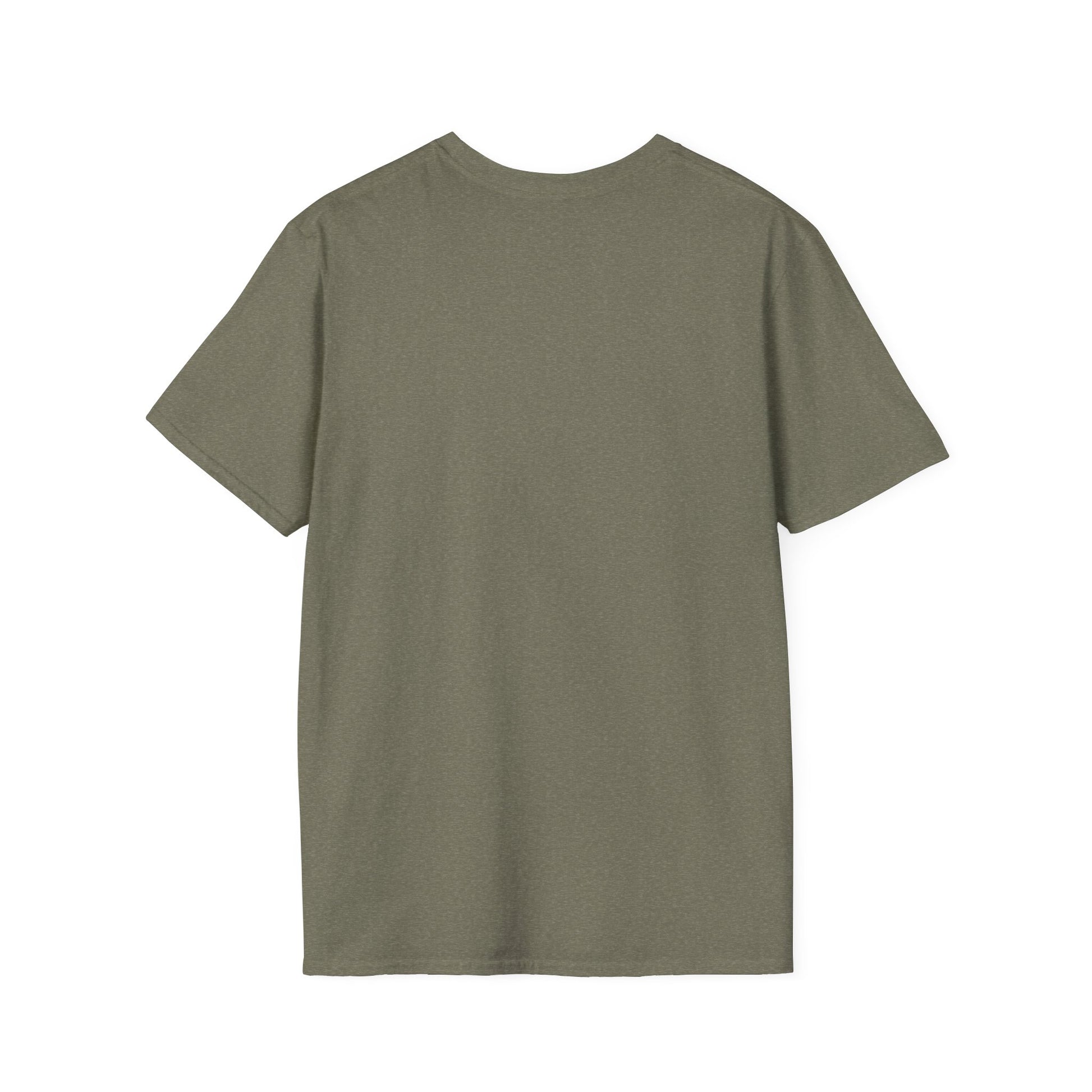 Back view of the unisex softstyle t-shirt in olive green, ideal for gym enthusiasts and casual wear.