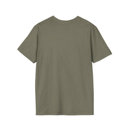 Back view of the unisex softstyle t-shirt in olive green, ideal for gym enthusiasts and casual wear.