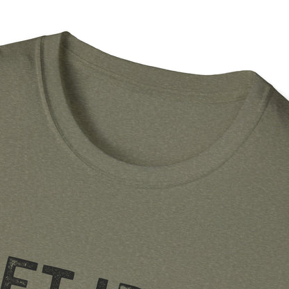 Close-up of the neckline of a comfortable unisex fitness tee in olive green, perfect for gym lovers.