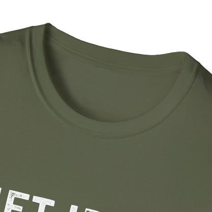Close-up of unisex fitness tee collar in olive green, promoting humor and comfort for gym lovers.