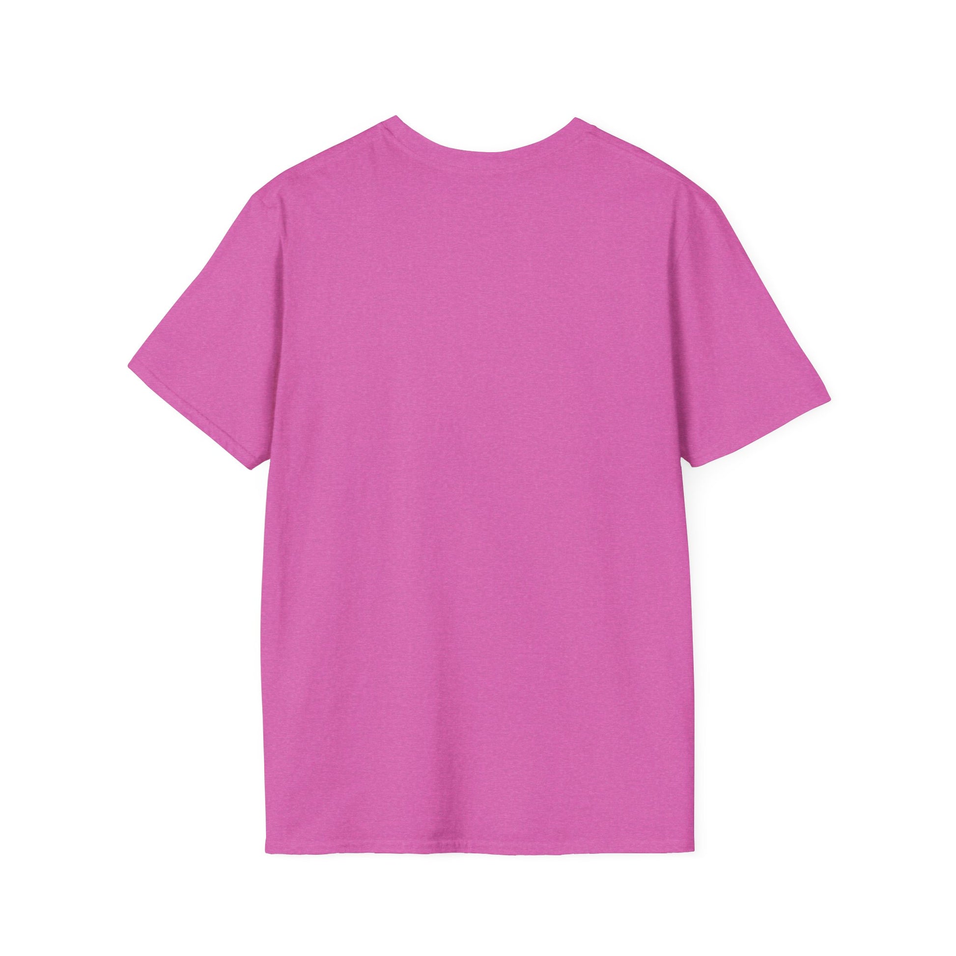 Back view of a pink unisex softstyle t-shirt, ideal for gym and casual wear.